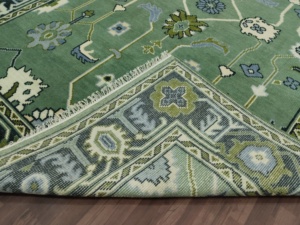 Tapis abstrait de style persan en laine noué à la main, prix d'usine |   Tapis décoratif vintage vert pastel fait main antidérapant en PET - Product Image 2