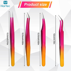 Eyelash Extensions Curved Pink Yellow Gradient Lash Pointed Stainless Steel Eyelash Tweezers For Isolation <b>Fanning</b> Volume Lashes - Product Image 6