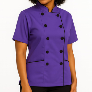 Veste de chef de cuisine pour femmes, meilleur prix, impression de logo personnalisé, fermeture à boutons, pour restaurant. - Product Image 1
