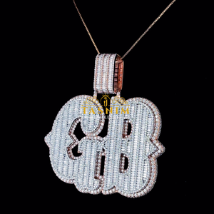 Pendentif Lettre de Qualité Supérieure en Moissanite Baguette, Collier Hip Hop en Or Rose, Prix Compétitif en Gros Directement d'Inde - Product Image 2