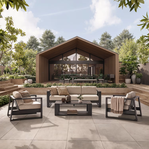 Conjunto de Sofás Contemporáneos para Exteriores, 4 Plazas, Resistentes a la Intemperie, Muebles de Jardín, Cojines Beige, Estructura de Madera Maciza - Product Image 1