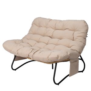 Sofá de Jardín de Mimbre Curvo de 2 Plazas, 133 x 94 x 87 cm, con Bolsillos para Revistas y Cojín Beige - Product Image 3