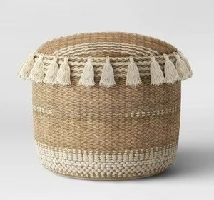 Eco-Friendly Handwoven Round Natural Jute Lightweight Home Pouf <b>Stool</b> Ottoman Inlay Bone Console Handmade Rattan Round Ottoman - Product Image 2