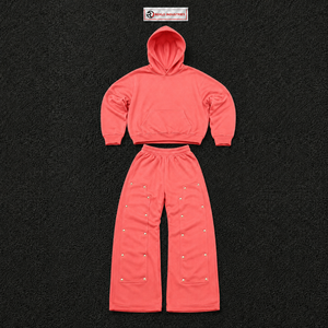 Conjunto Deportivo Rosa Oversize para Hombre, Sudadera con Capucha, Pantalones Jogger Cargo, Felpa de Algodón Grueso, Estilo Urbano Informal - Product Image 5