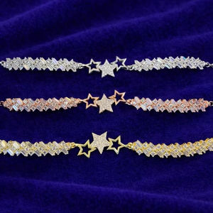 สร้อยข้อมือเทนนิสสามดาวประดับมอสซาไนต์สำหรับผู้หญิง RN ชุบทอง 14K เงินแท้ 925 - เครื่องประดับหรูหราสำหรับสวมใส่ทุกวันและเป็นของขวัญ - Product Image 1