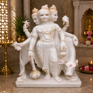 Premium Marble Lord Dattatreya Statue with Kamadhenu Cow | Handcrafted White Marble Dattatreya Murti | MALIYAS Jaipur - Product Image 1