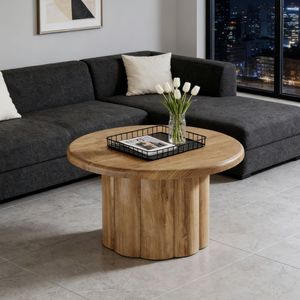 Tavolino da Caffè Rotondo in Stile Moderno con Base Scanalata per Soggiorno - Product Image 3