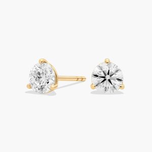 Boucles d'oreilles en or jaune 14 carats avec diamants de laboratoire taille ronde - Product Image 1