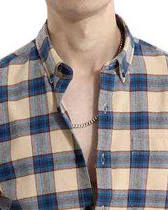 Custom <b>Men</b> Beige Blue Check Casual <b>Shirt</b> Cotton Polyester Long Sleeve Button Down Plaid <b>Shirt</b> For Wholesale OEM Supply Export - Product Image 4