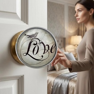 Modern <b>Ceramic</b> Round Door <b>Knob</b> with Love Bird Design-Durable Eco-Friendly Furniture Handle for Bedroom Kitchen Bathroom & More - Product Image 1