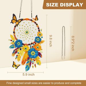 Kits de peinture diamant DIY attrape-rêves à suspendre, attrape-soleil, pour la décoration de la maison et du jardin, kit de peinture artisanale avec pierres précieuses - Product Image 2