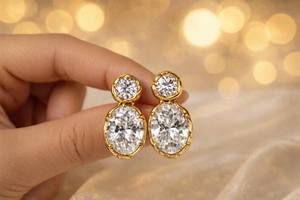 Boucles d'oreilles pendantes en moissanite taille ovale et ronde, plaqué or rhodié avec argent 925, pour femme, cadeau de charme pour fête - Product Image 2