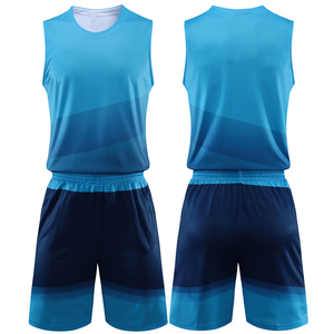 Ensemble de maillots de basket-ball unisexes, sans manches, imprimé dégradé bleu, séchage rapide, uniformes de sport absorbant l'humidité, short à taille élastique - Product Image 1
