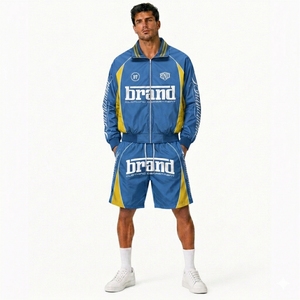 Custom Logo Nylon Jacket Lightweight Color Blocking Shorts Men's Windbreaker Set Zipper Jacket And Short Set Sublimation Print - Product Image 4