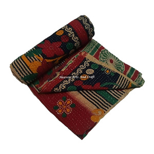Couette Kantha Gudari vintage lavable faite à la main 100% coton imprimée indienne du Rajasthan GD1120 – Vente en gros très prisée Or - Product Image 1