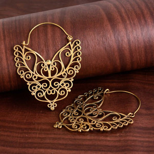 Boucles d'oreilles créoles papillon en filigrane d'or faites à la main, bijoux ethniques bohèmes pour femme - Product Image 2