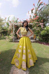 Lehenga Choli Indio de Seda Romana con Encaje de Gota y Espejo, Listo para Usar, Vestido Étnico para Mujer para Bodas y Fiestas de Diwali - Product Image 5