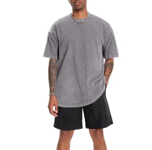 Nouvelle Arrivée 2026 T-shirt Homme Oversize Délavé à l'Acide Manches Courtes Col Rond Gris Uni Style Urbain T-shirts Personnalisés OEM ODM - Product Image 3