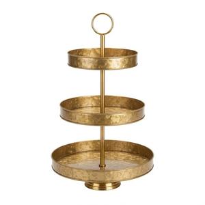 Soporte de metal dorado de 3 niveles para pasteles, con acabado martillado, bandeja de servicio estilo vintage, plato de exhibición de postres dorado, en oferta al por mayor - Product Image 1