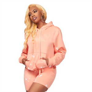 Ensemble décontracté 2 pièces pour femme : sweat à capuche respirant et short en coton, couleur personnalisable, en polyester/coton, vente en gros, écologique - Product Image 2
