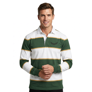 <b>Men's</b> <b>Long</b> <b>Sleeve</b> <b>Shirt</b> Green <b>White</b> Gold Embroidered Logo Turn-down Collar Full <b>Sleeve</b> Regular Fit All Seasons - Product Image 2