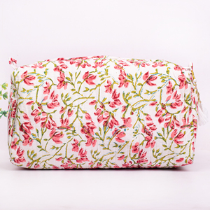 Wholesale Eco-Friendly Luxury Cotton <b>Makeup</b> Bag Zipper Block Printed Design Large Capacity Storage for Cosmetic Accessories - Product Image 3