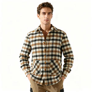 Chaqueta de Franela Extra Grande Personalizada para Hombre, Chaqueta de Invierno a Cuadros de Mezcla de Algodón con Bolsillos Grandes, Forro de Sherpa con Capucha, Estilo Casual - Product Image 1