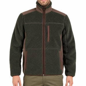 Men's Winter <b>Fleece</b> <b>Jacket</b> Solid Color Stand Collar Zipper Closure Windproof Casual Outdoor Wear Thick Polyester Sherpa <b>Lining</b> - Product Image 1