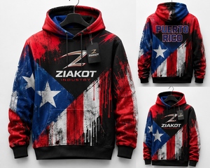 Vente en gros directe ZIAKOT INDUSTRY – Sweat-shirt à capuche personnalisé rouge et noir 3D avec drapeau de Porto Rico, le plus vendu - Product Image 3