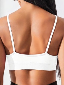 Female Halter Cross Neck Running Bra Ribbed Band Spaghetti Strap Athleisure <b>Crop</b> <b>Top</b> Custom Logo Heat Transfer Printable - Product Image 5