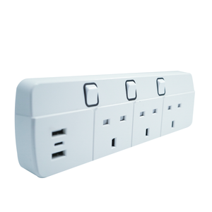 Multiprise avec interrupteur de surcharge et ports USB, série PLUS, 3 prises, câble de 5 m, entièrement en cuivre, blanche - Product Image 1