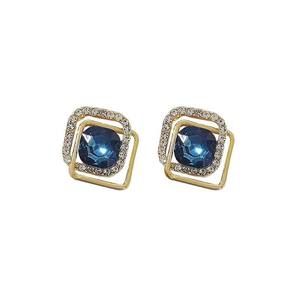 Pendientes de botón cuadrados chapados en oro rosa con piedra azul natural de corte cojín, unisex, clásicos, de lujo, para bodas, aniversarios, fiestas y uso diario. - Product Image 1