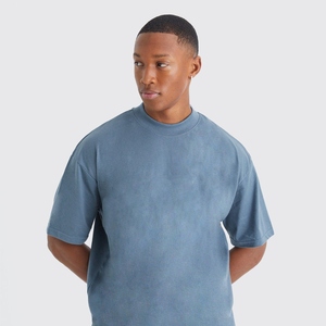 Men's Blue Cotton Crew Neck T-Shirt And Shorts <b>Set</b> Casual Summer Wear Breathable <b>Knitted</b> Solid Color Two Piece Outfit - Product Image 3