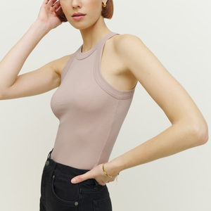 Débardeur côtelé pour femme, broderie personnalisée, coton et rayonne, col rond classique, longueur courte avec boutons décoratifs, vente en gros - Product Image 5