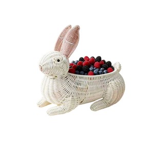 Cartoon <b>White</b> Bunny Rattan <b>Storage</b> <b>Basket</b> Tabletop Coin Candy Key <b>Storage</b> Holder Baby Nursery Playroom Decoration Pot - Product Image 5
