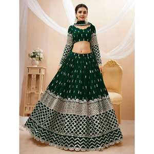 Paillettes vertes attrayantes Georgette Mehendi Wear Lehenga Choli - Product Image 1