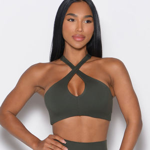 Sujetador deportivo de fitness para mujer, personalizado, de talla grande, con soporte alto, diseño Deep Ivy Cross Halter, elástico en 4 direcciones y escote con orificio. - Product Image 1