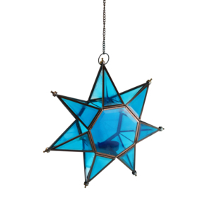 Best Festive Design Hanging T--Light Holder Decor Sky Blue Colored Finishing Design Hanging <b>Lantern</b> Glass <b>Tealight</b> Holder - Product Image 1