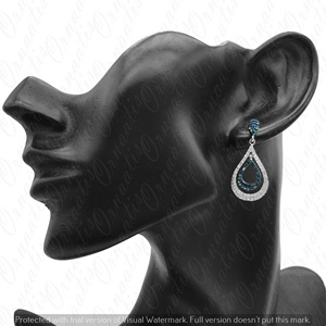 Boucles d'oreilles en forme de goutte d'eau en diamant blanc et bleu naturel et coloré, taille ronde 1,59 carats, pour femmes, en argent sterling 925 - Product Image 2