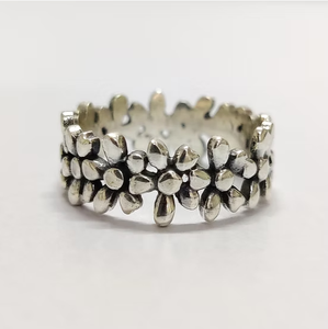 Vintage Oxidized <b>Silver</b> 925 <b>Ring</b> Boho Textured Floral <b>Eternity</b> Band Stackable Flower Jewelry Anniversary Gift for Her - Product Image 2