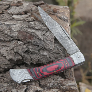 Couteau de cuisine pliant artisanal en acier inoxydable de qualité industrielle, personnalisable OEM, avec verrouillage interne et manche en bois Pakka - Product Image 3