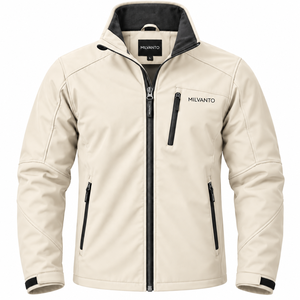 Cream Custom Logo <b>Men</b>’s <b>Soft</b>-<b>Shell</b> <b>Jacket</b> Premium 95% Polyester 5% Spandex Windproof Waterproof Outdoor <b>Jacket</b> For Hiking - Product Image 1