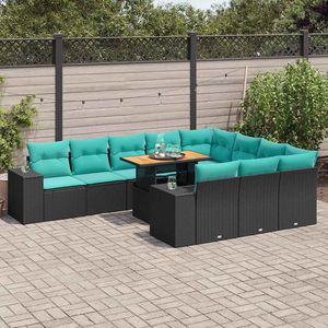 Set Divano da Esterno 11 Pezzi in Polyrattan Nero con Cuscini - Elegante Arredamento da Giardino - Product Image 1