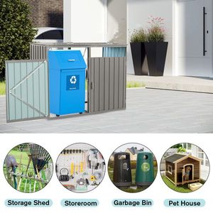 Casetta per Bidoni della Spazzatura in Metallo da Esterno con 2 Contenitori, Struttura in Acciaio Inox Zincato e Plastica per Deposito in Giardino - Product Image 3