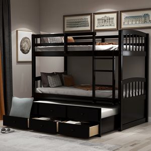 Letto a Castello Espresso con Scala e Ringhiera di Sicurezza, Letto Estraibile per Bambini e Ragazzi con 3 Cassetti per Camera da Letto o Stanza degli Ospiti - Product Image 1