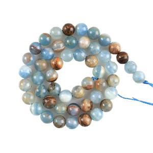 Perles rondes lisses en calcite bleue naturelle pour la fabrication de bijoux, bracelets, colliers, accessoires de charme DIY - Product Image 1
