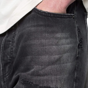 Shorts en jean gris foncé pour homme, coupe droite, taille mi-haute, déchirés, effet usé, écologiques, séchage rapide, imperméables, en coton, décontractés, été - Product Image 6