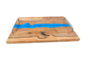 ถาดเสิร์ฟงานทำมือศิลปะทำจากเรซินสีอะความารีนงานฝีมือคุณภาพงานหัตถกรรม-ชุดถาดรองแก้ว4ชิ้นถาดเสิร์ฟพร้อมแม่น้ำทำจากไม้อีพ็อกซี่ - Product Image 4