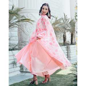 Conjunto de Traje de Chifón Estampado Transpirable de Seda Satinada Color Durazno para Mujer, Talla XS, Marca Sophia - Product Image 5