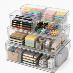 Stackable Transparent Office Storage Containers for Desks, Cabinets, <b>Shelves</b> & Document Organization - Product Image 1